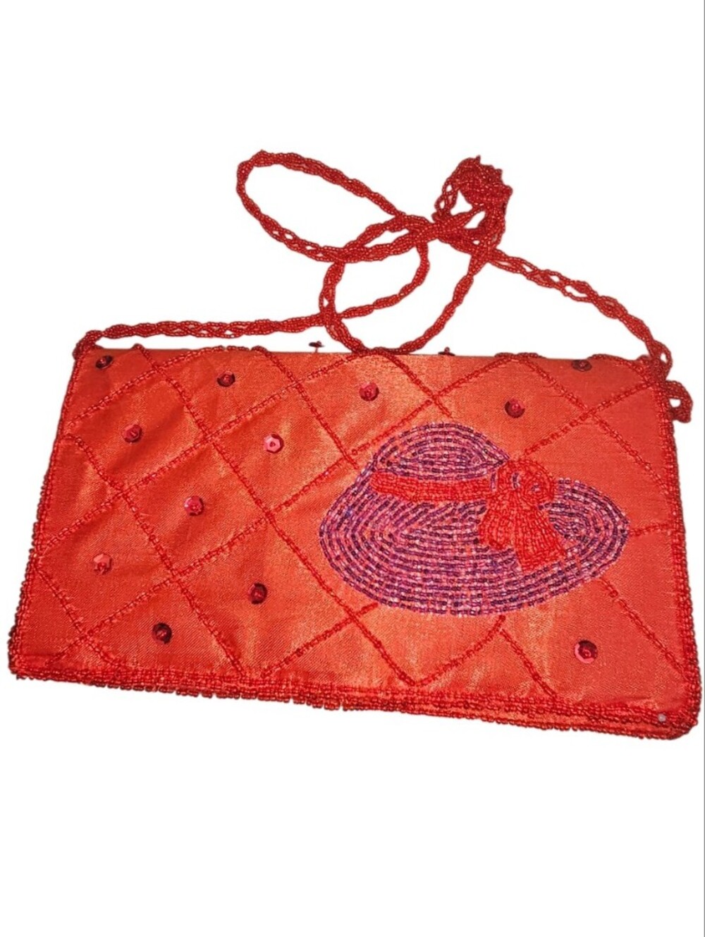 💰Red Hat Society Beaded Crossbody Bag with Hat Motif.